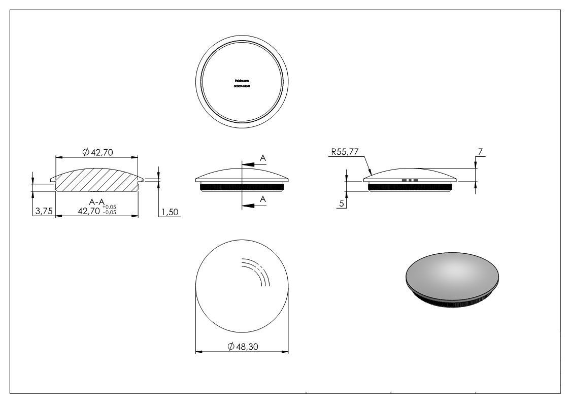 Stopfen, für Rohr 48,3 x 3,0mm, V2A