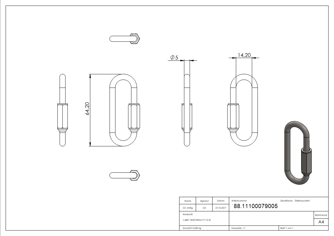 Schraubverbinder lang, 5mm, V4A