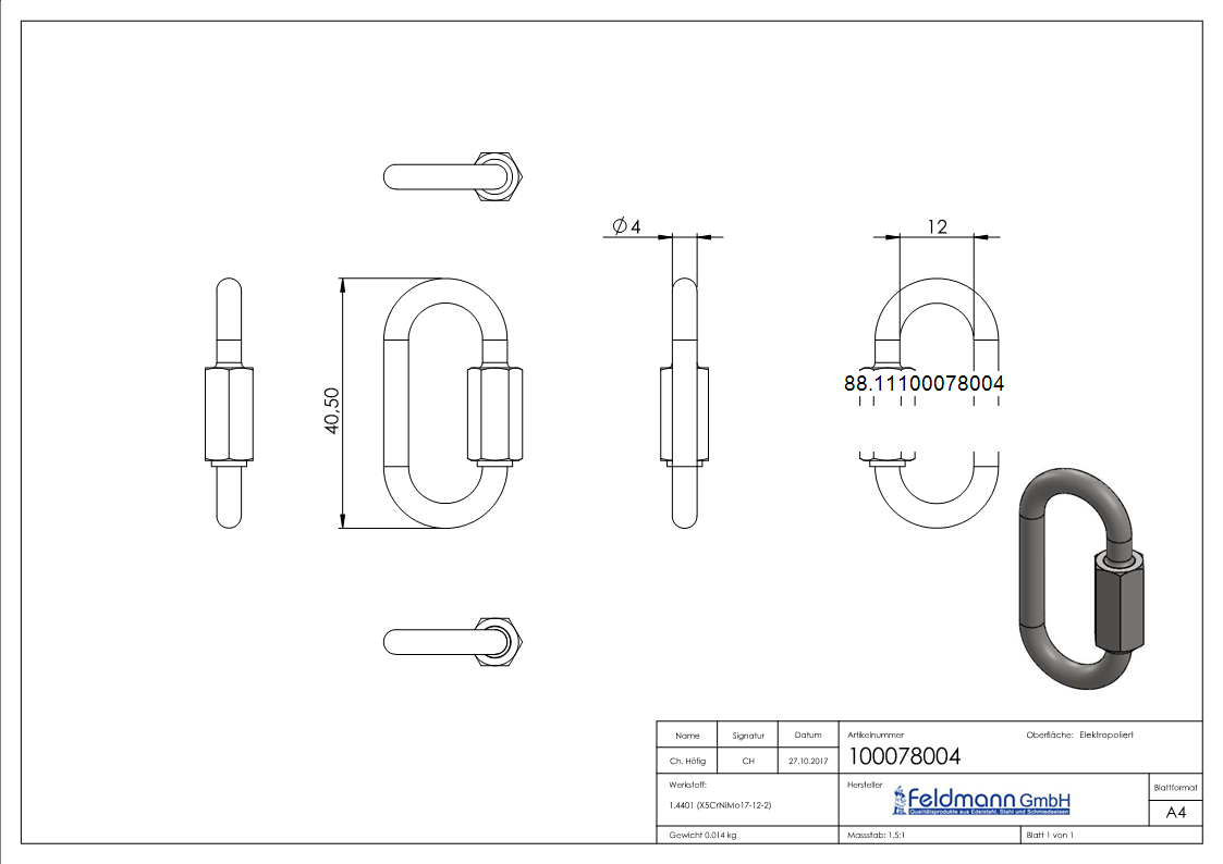 Schraubverbinder 4mm, V4A