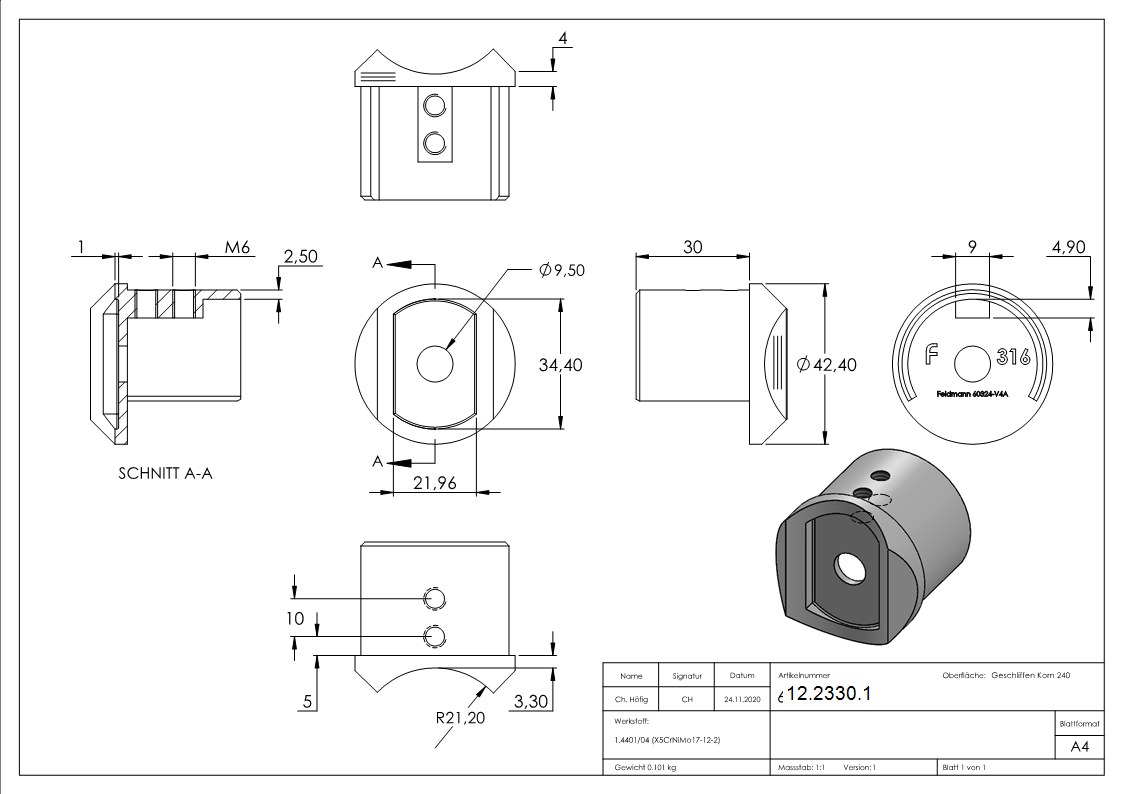 Adapter | für Nutrohr Ø 42,4 mm | V4A