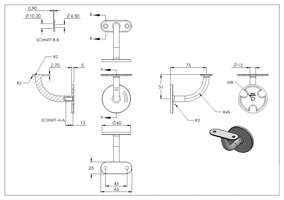 Handlaufhalter mit Halteplatte flach