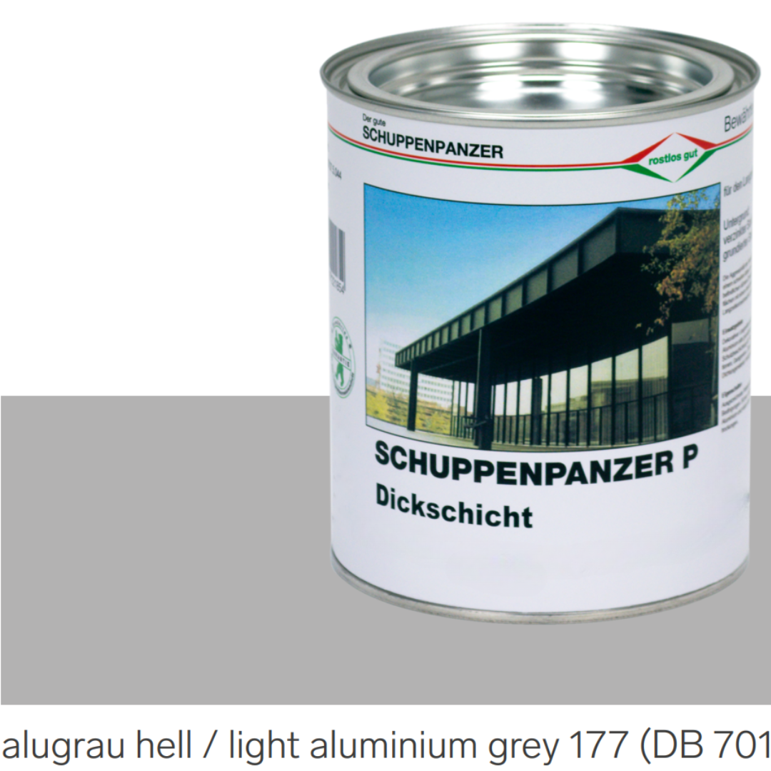 SCHUPPENPANZER-P Dickschicht 0732 alugrau-hell 177 DB 701 750 ml für Zäune und STAHL