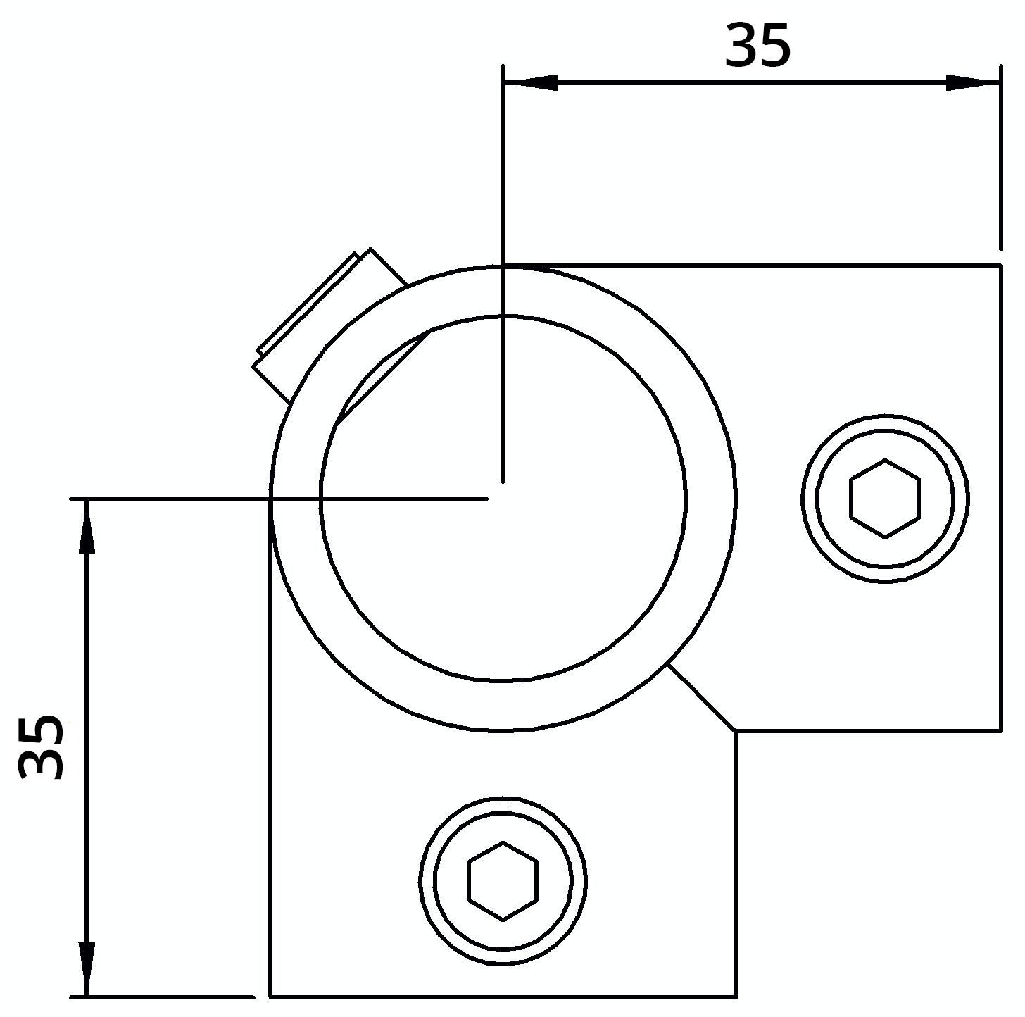Rohrverbinder | Eckstück durchgehend | 116A27 | 26,9 mm | 3/4" | Feuerverzinkt u. Elektrogalvanisiert