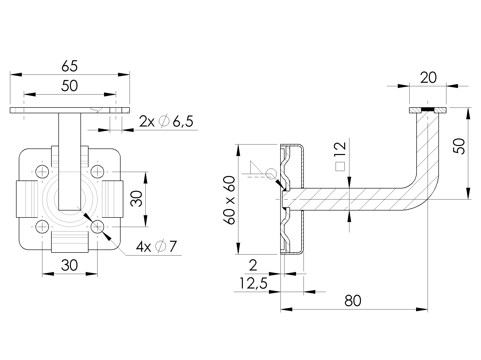 Handlaufhalter mit Cliprosette und Halteplatte für Vierkantrohr V2A