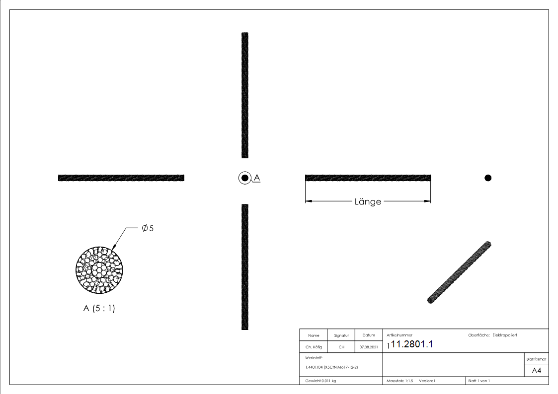 Edelstahlseil 7x7 | flexibel | Ø 5 mm | Preis pro Meter | V4A