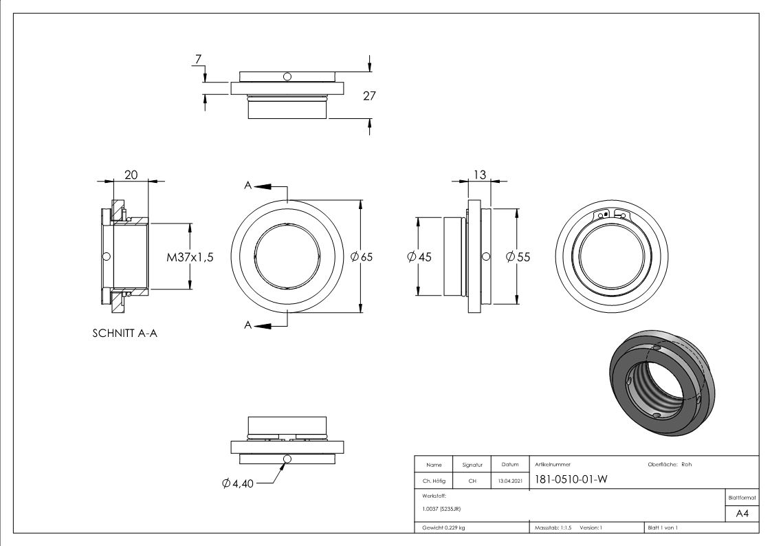 Montageplatte rund 65 mm