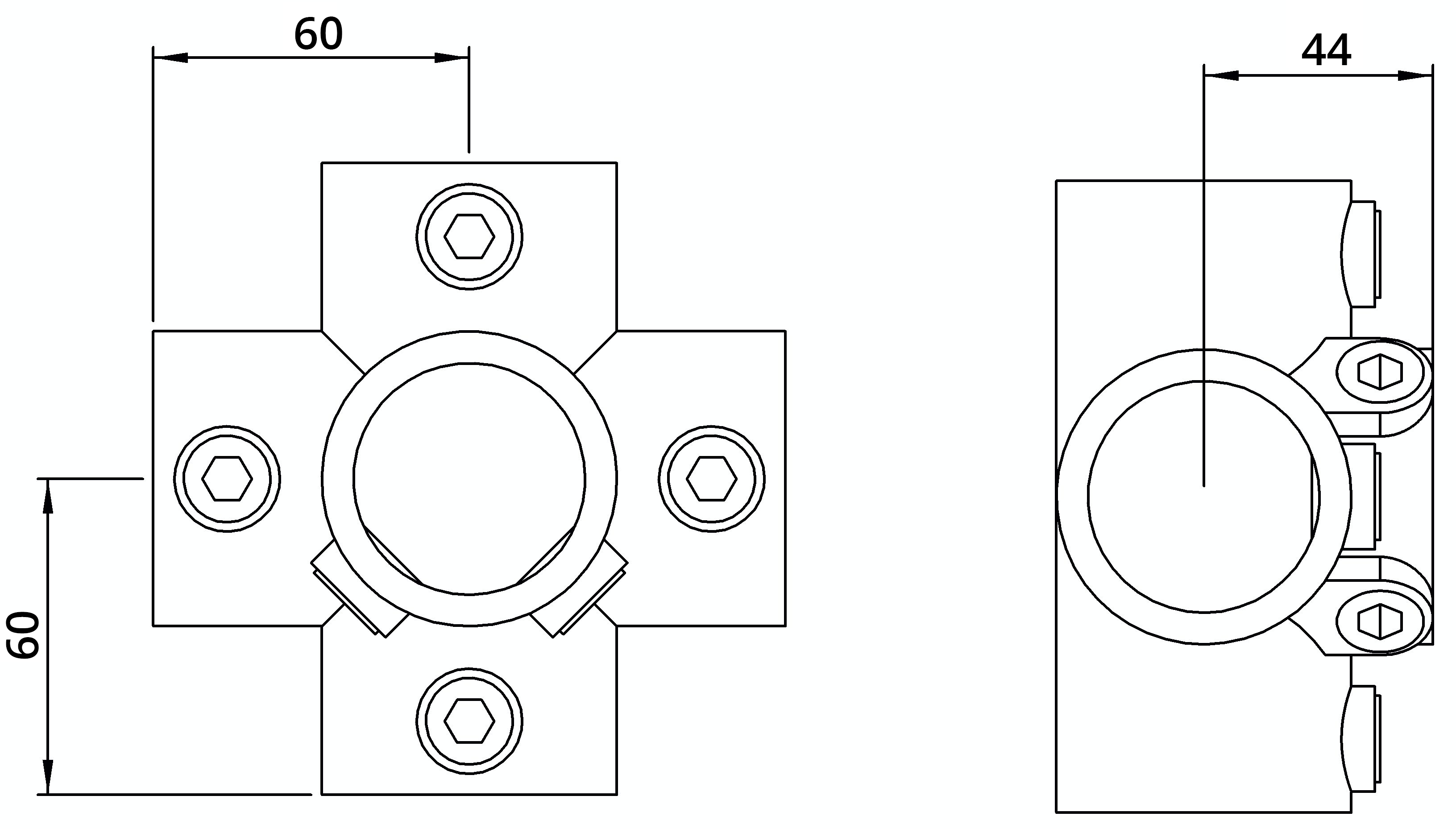 Rohrverbinder | Kreuzstück für Stützrohr | 158C42 | 42,4 mm | 1 1/4" | Feuerverzinkt u. Elektrogalvanisiert