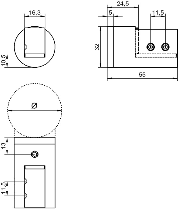 Glas-/Plattenhalter Ø 32 mm mit 33,7 mm Anschluss