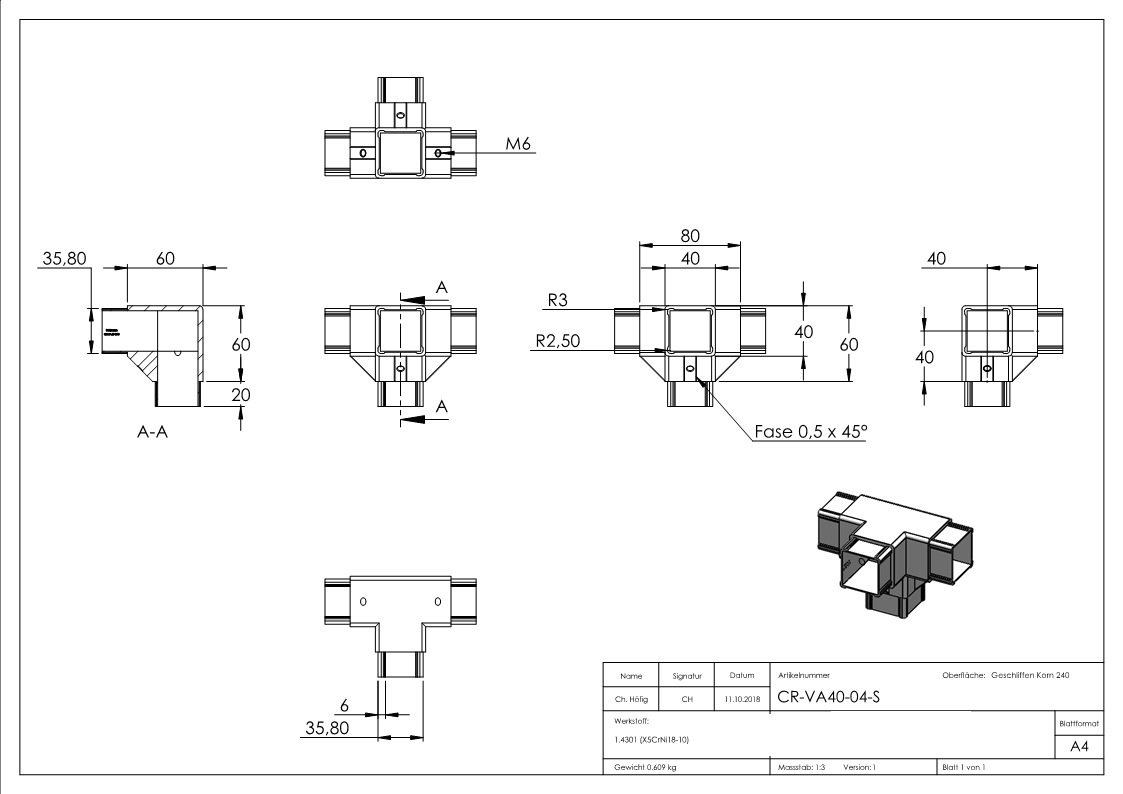 CORNECT T-Stück mit seitlichem Abgang Set