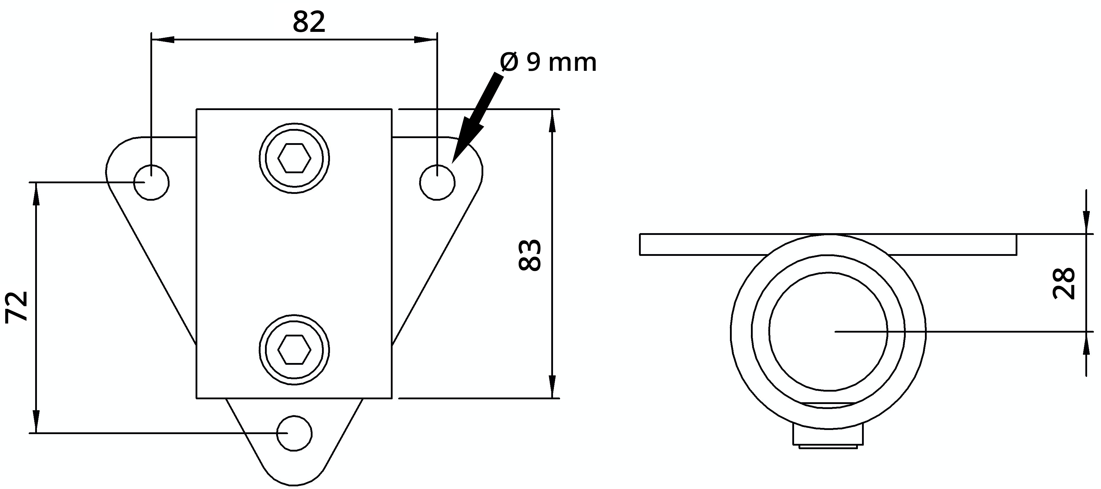 Rohrverbinder | Wandhalter Dreieckflansch | 146C42 | 42,4 mm | 1 1/4" | Feuerverzinkt u. Elektrogalvanisiert