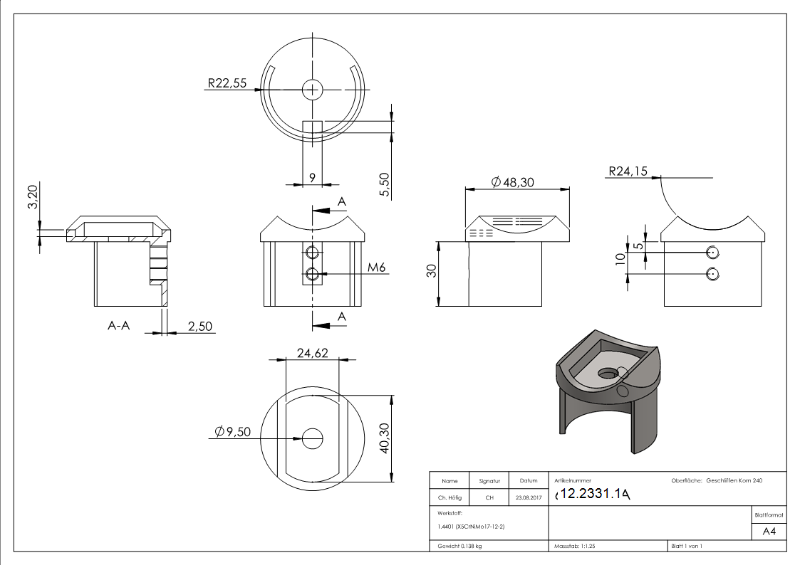 Adapter | für Nutrohr Ø 48,3 mm | V4A