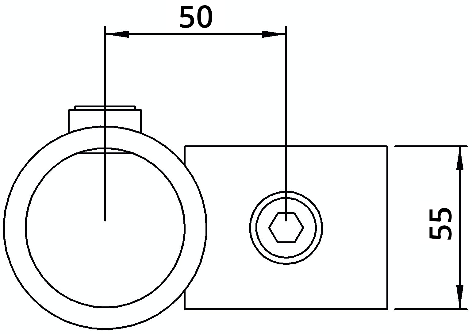 Rohrverbinder | Kreuzstück vorgesetzt 90° | 161D48 | 48,3 mm | 1 1/2" | Feuerverzinkt u. Elektrogalvanisiert