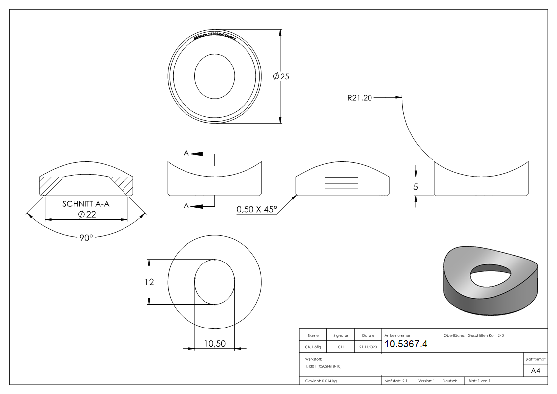 Ausgleichsstück | für Anschluss: Ø 42,4 mm | Außen-Ø: 25 mm | V2A