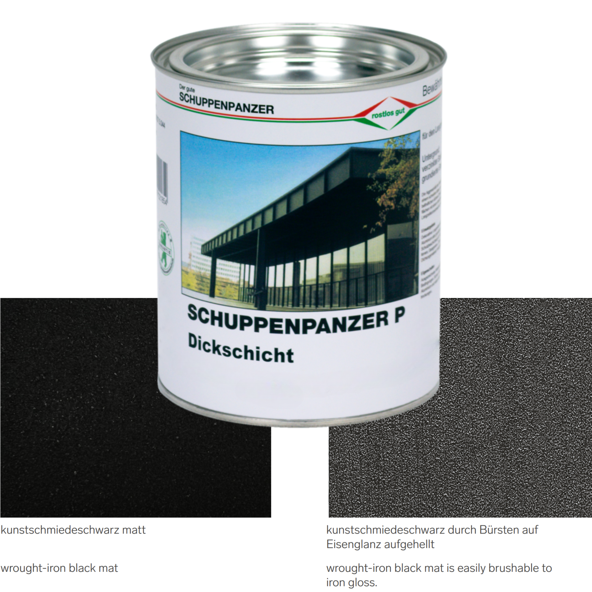 SCHUPPENPANZER-P Dickschicht kunstschmiedeschwarz bürstbar 750 ml für Zäune und STAHL