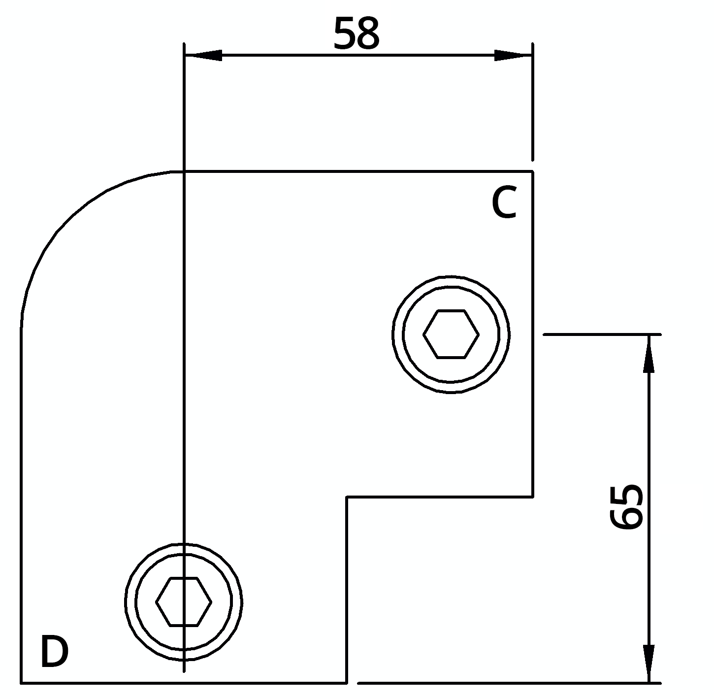 Rohrverbinder | Bogen 90° | 125D48/C42 | 48,3 mm; 42,4 mm | 1 1/2"; 1 1/4" | Feuerverzinkt u. Elektrogalvanisiert