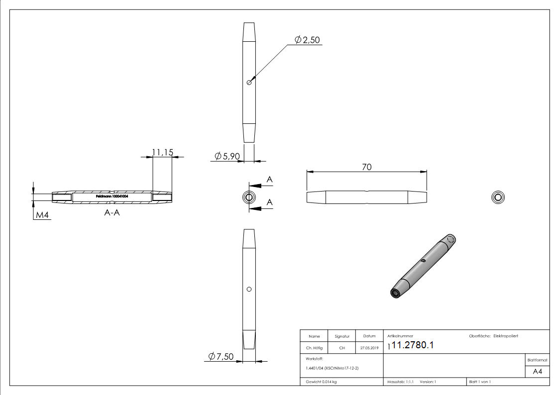 Wantenspanner | Links-/Rechtsgewinde | Gewinde M4 | V4A