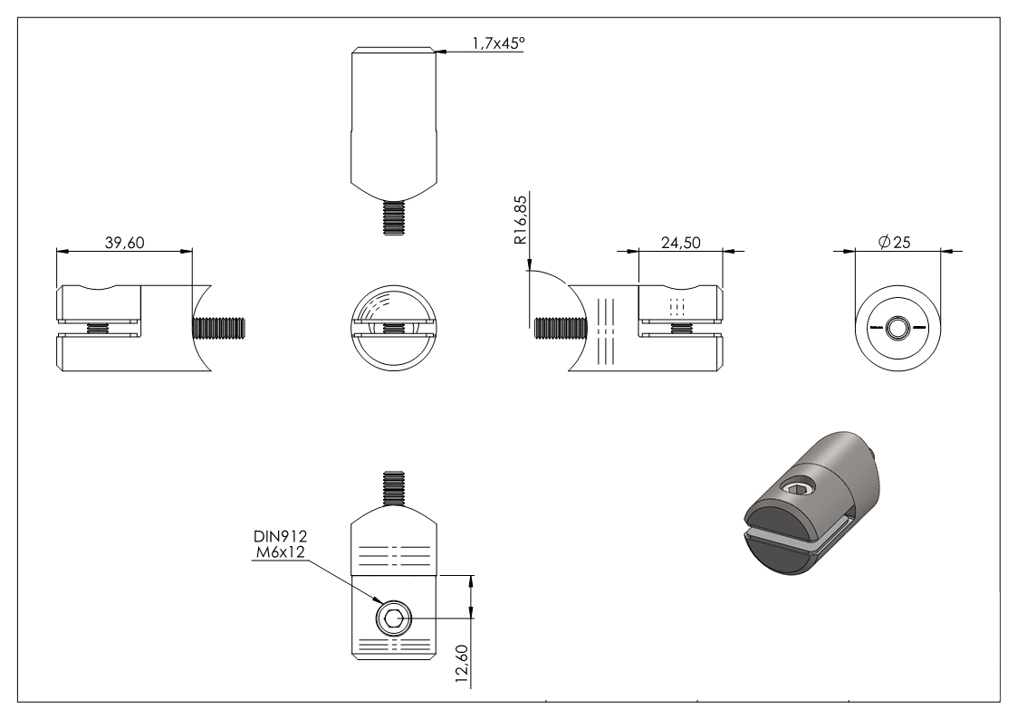 Blechhalter Ø 25 mm V2A für Anschluss Ø 33,7 mm