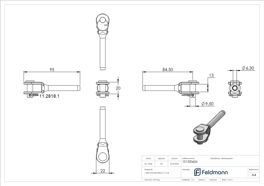 Gabelterminal zum Sebstverpressen | für Seil Ø 6 mm | V4A