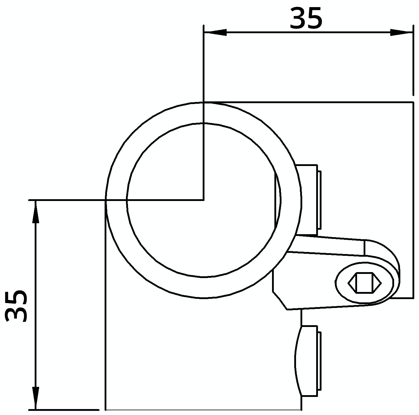 Rohrverbinder | Dreiweg-Eckstück 90° | 128T21 | 21,3 mm | 1/2" | Feuerverzinkt u. Elektrogalvanisiert