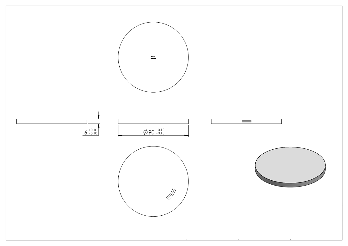 Ronde Ø 90 x 6mm, mit Rundschliff, V2A