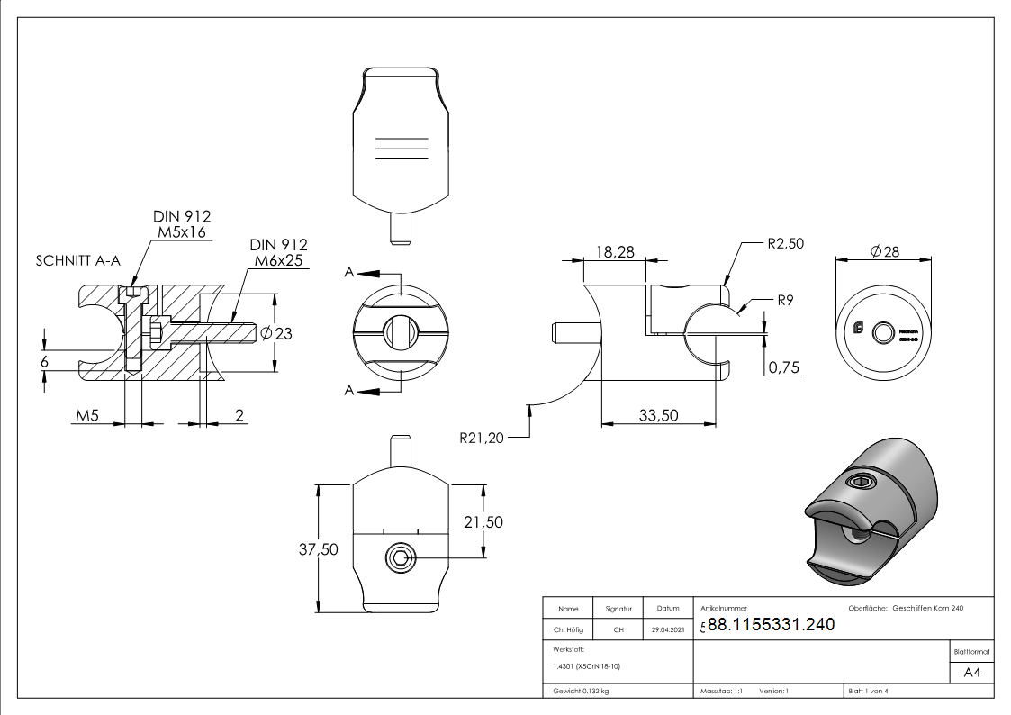 Blechhalter für Klemmprofil 18mm Anschluss: 42,4mm