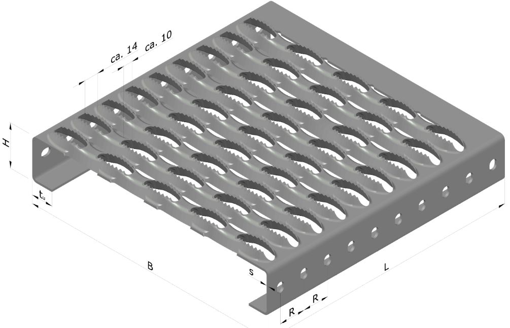 Blechprofilstufe | Typ N | Maße: 800x240x70 mm | S235JR, im Vollbad feuerverzinkt