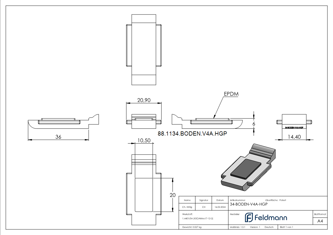 Sicherungsplatte für Mod. 34 - V4A