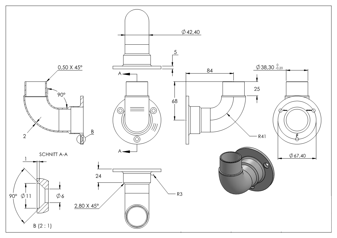 Wandhalter 90° für Rohr 42,4 x 2,0mm