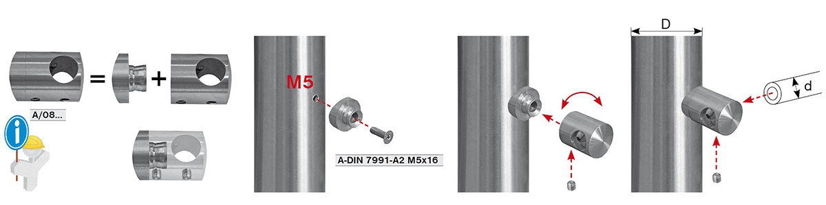 Querstabhalter Ø 22 mm | Anschluss: 42,4 mm | mit Bohrung: 12,2 mm | V4A