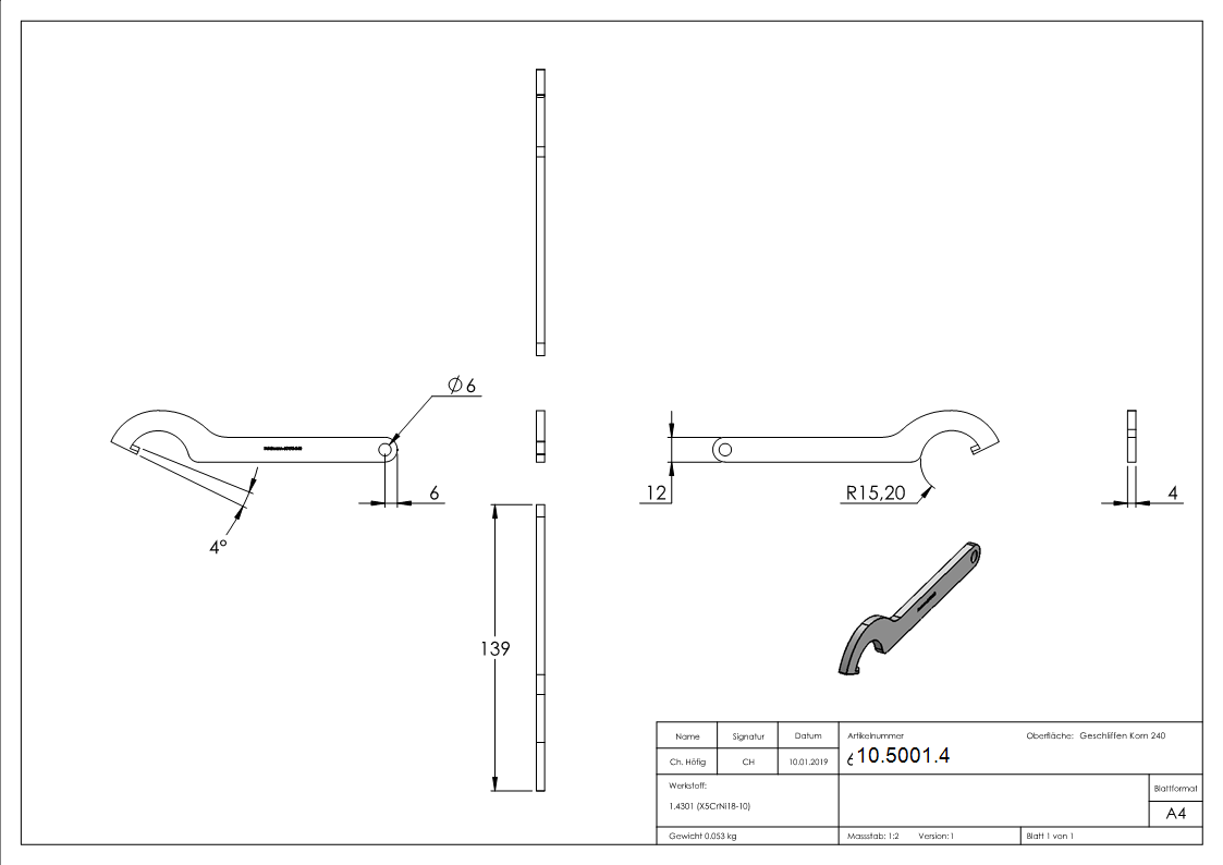 Hakenschlüssel für Glas-Punkthalter Ø 30 mm