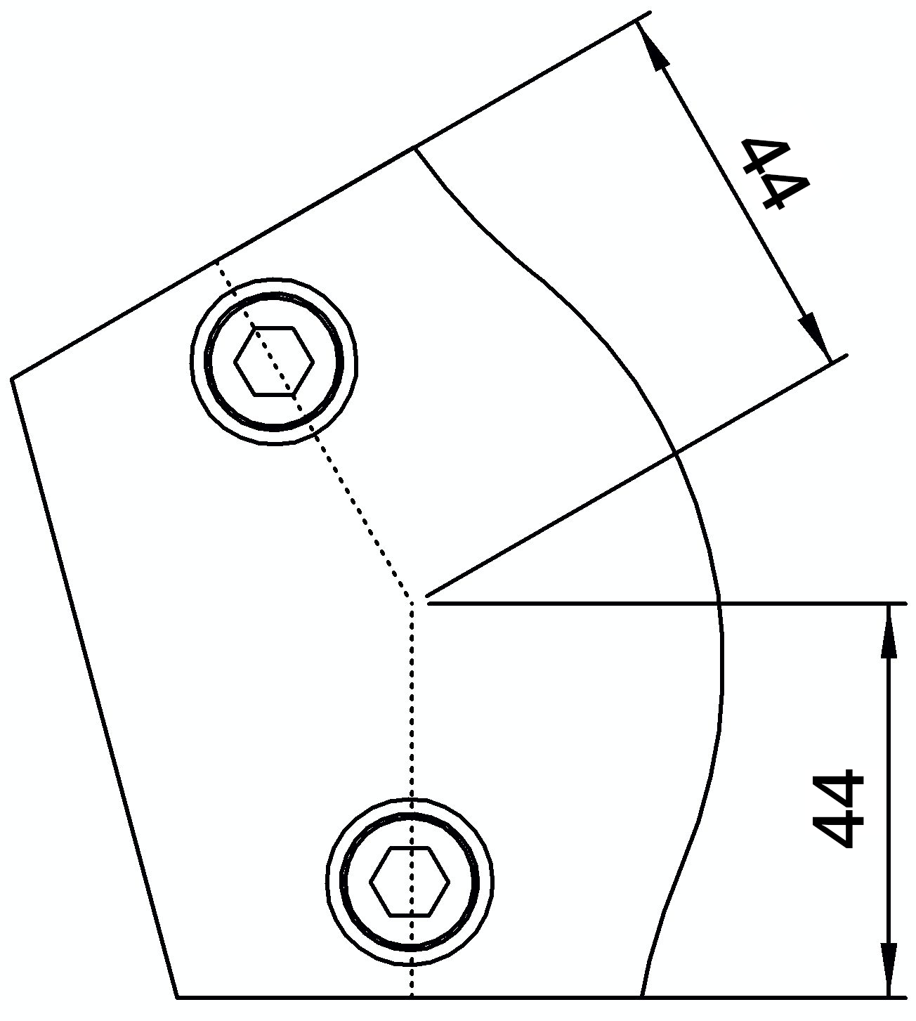 Rohrverbinder | Bogen variabel 15-60° | 124D48 | 48,3 mm | 1 1/2" | Feuerverzinkt u. Elektrogalvanisiert