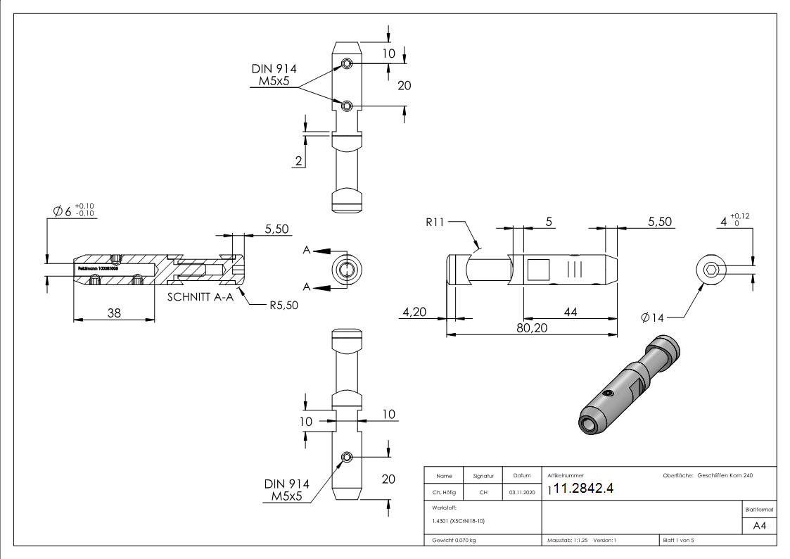 Seilhalter zum Schrauben und Spannen | Für Seil Ø 5 mm | V2A