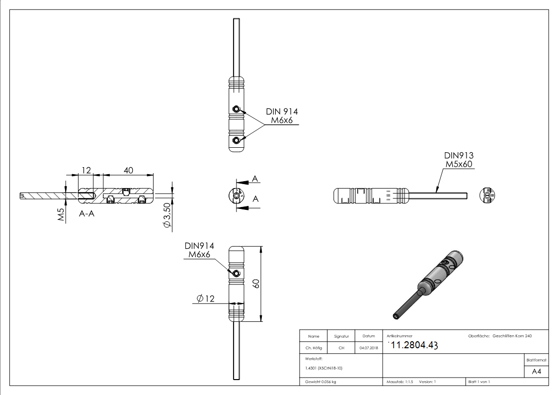 Gewindeterminal zur Selbstmontage | Für Seil: Ø 3 mm | mit Außengewinde |V2A