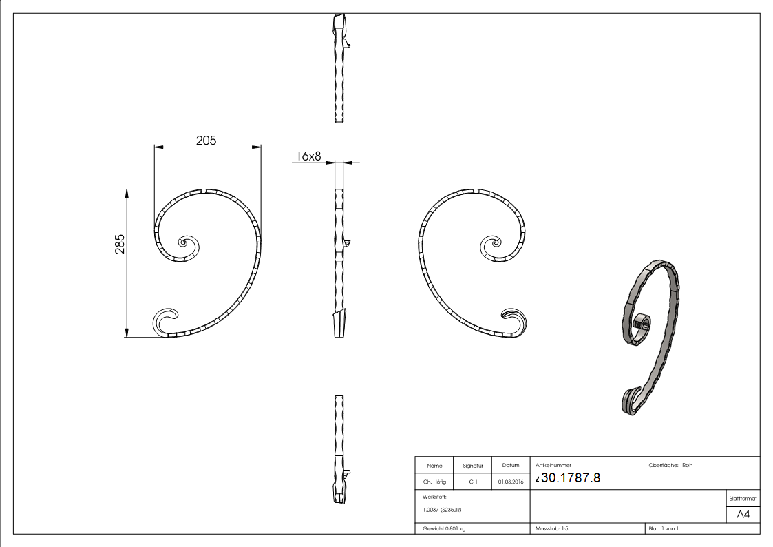 Meisterbarock | Maße: 205x285 mm | Material: 16x8 mm | Stahl S235JR, roh