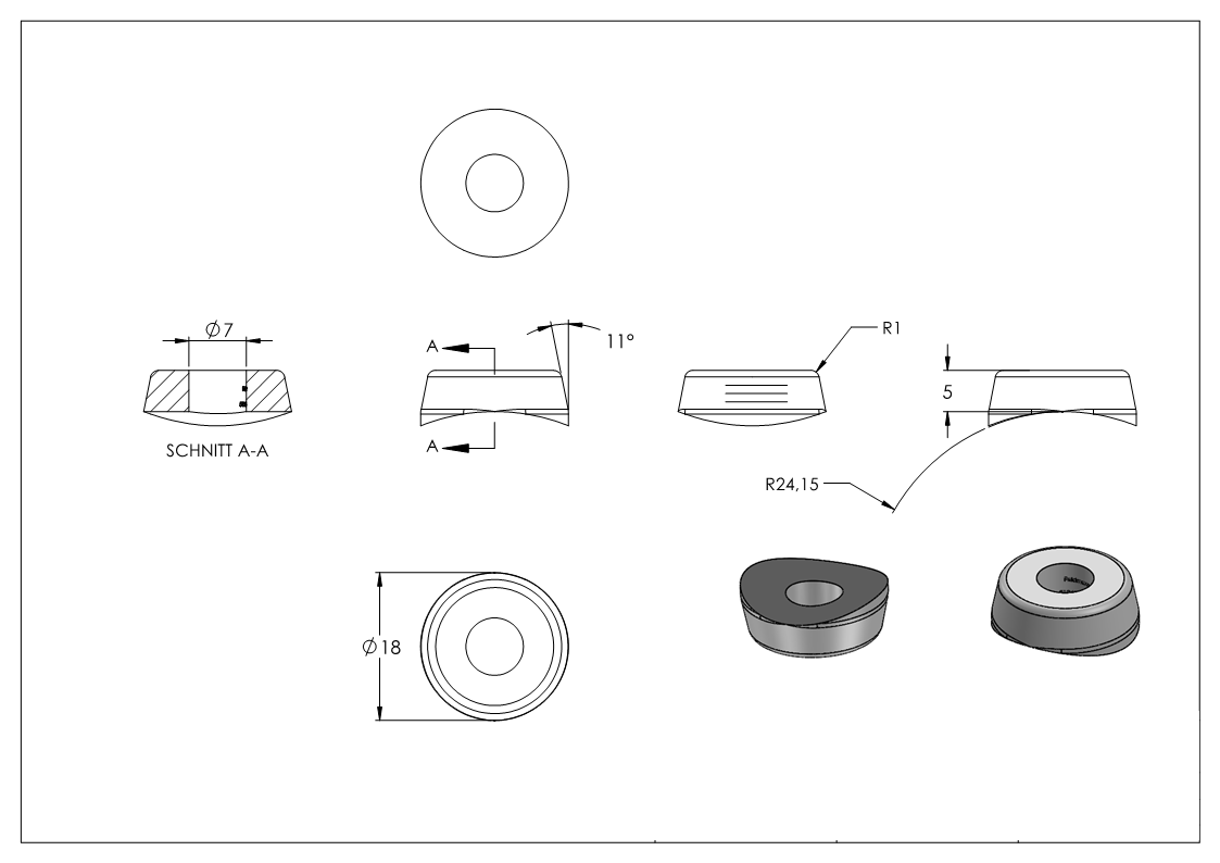 Ausgleichsstück für Rohr 48,3mm, Ø 18mm, mit Bohrung 7mm, V2A