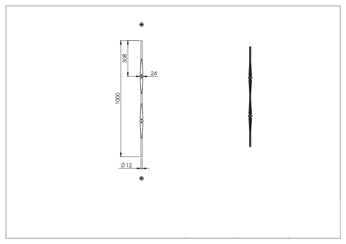 Zierstab mit 2x Zierteil, V2A