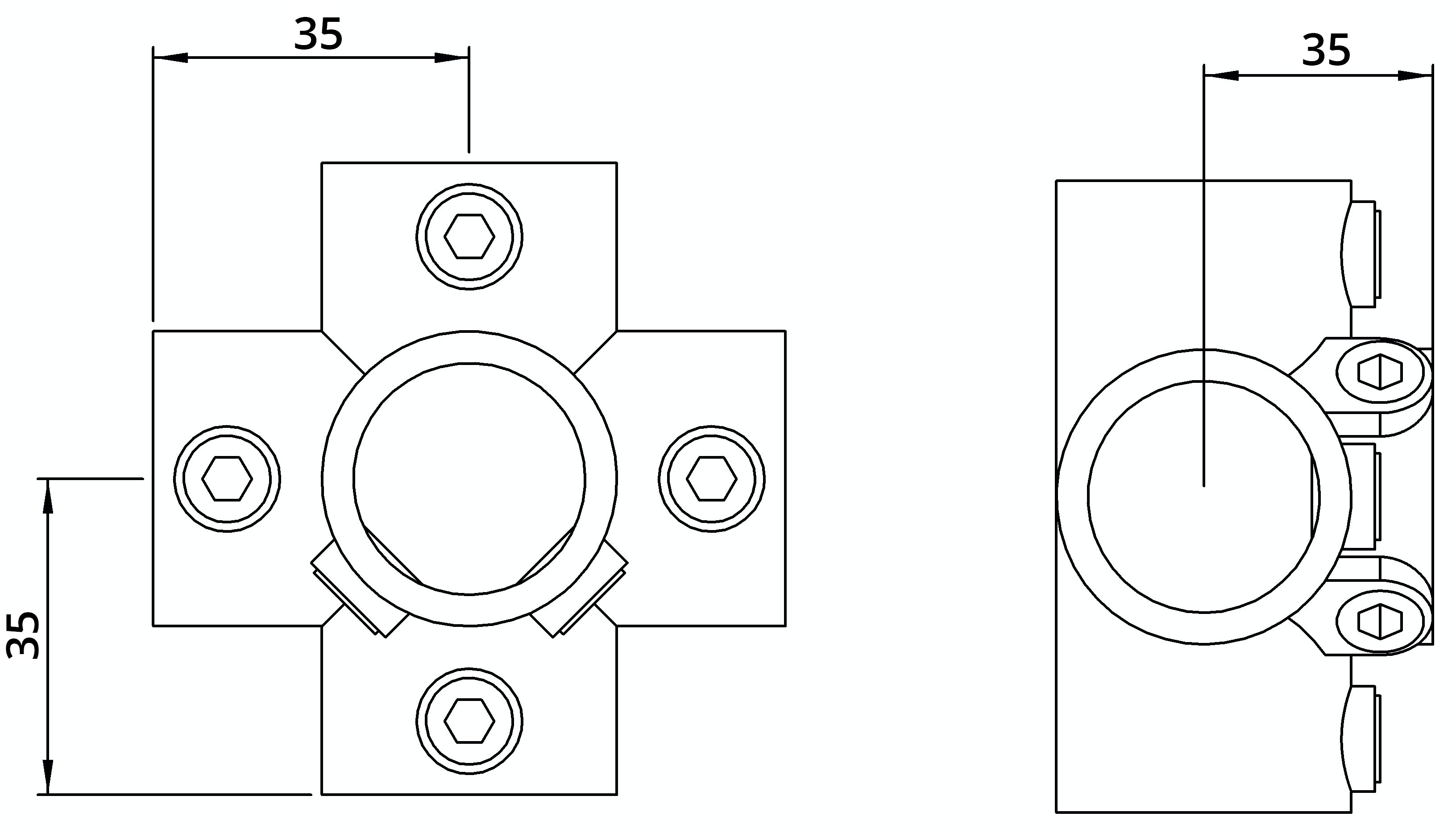Rohrverbinder | Kreuzstück für Stützrohr | 158T21 | 21,3 mm | 1/2" | Feuerverzinkt u. Elektrogalvanisiert