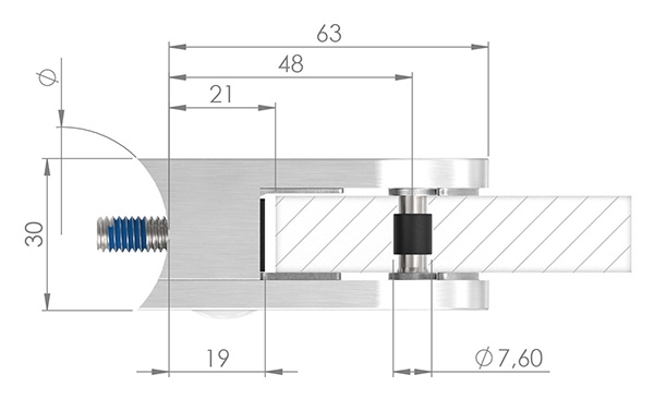 Glasklemme 63x45x30 mm AbZ für Anschluss Ø 60,3 mm V2A