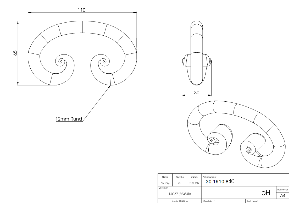 Rundeisenbarock | Maße: 110x60 mm | Material: Ø 12 mm | Stahl S235JR, roh