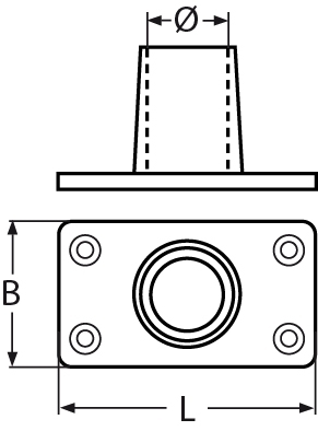 Relingfuß | mit rechteckiger Grundplatte | 90° | V4A | 22 mm | VPE: 1