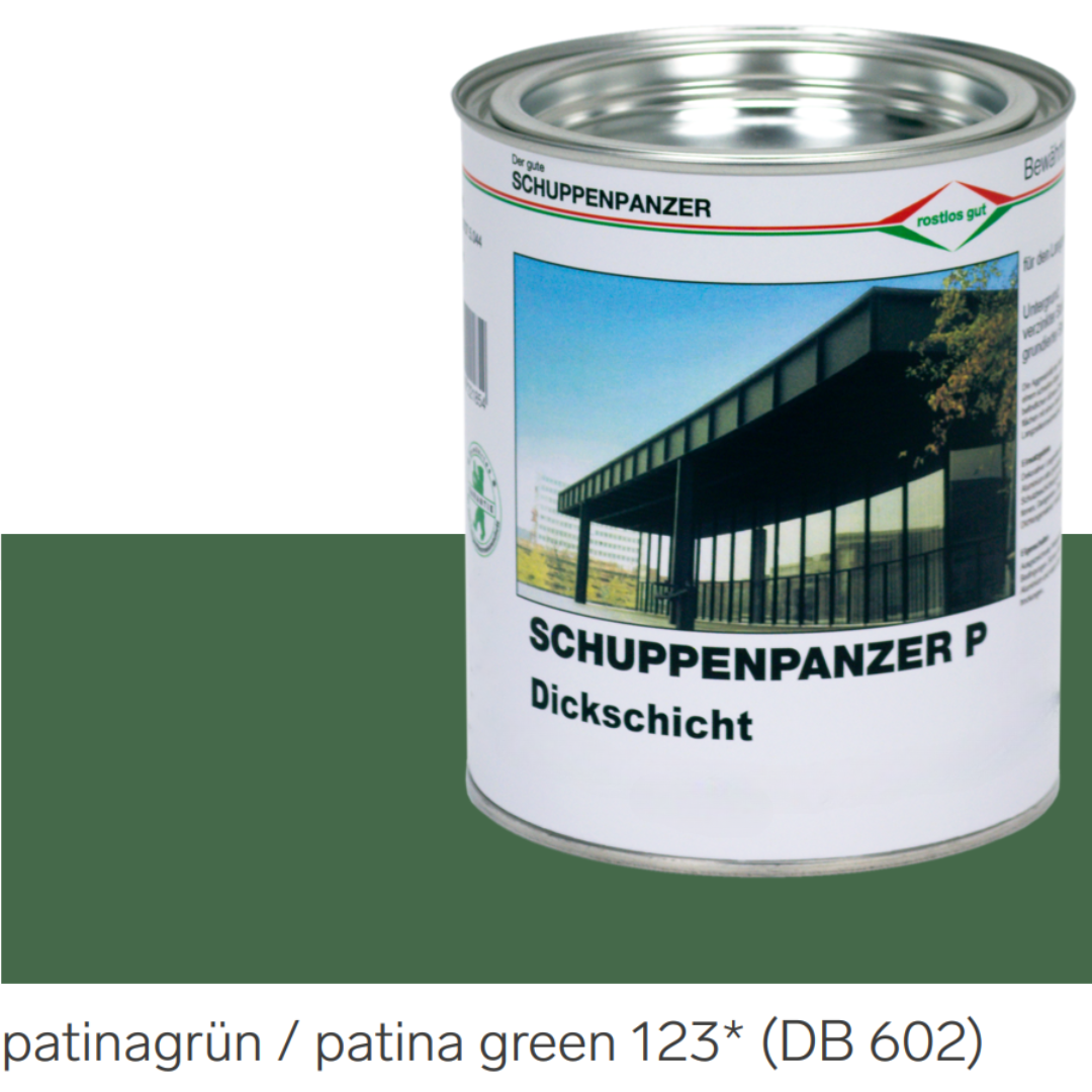 SCHUPPENPANZER-P Dickschicht 0609 patinagrün 123 DB 602 750 ml für Zäune und STAHL