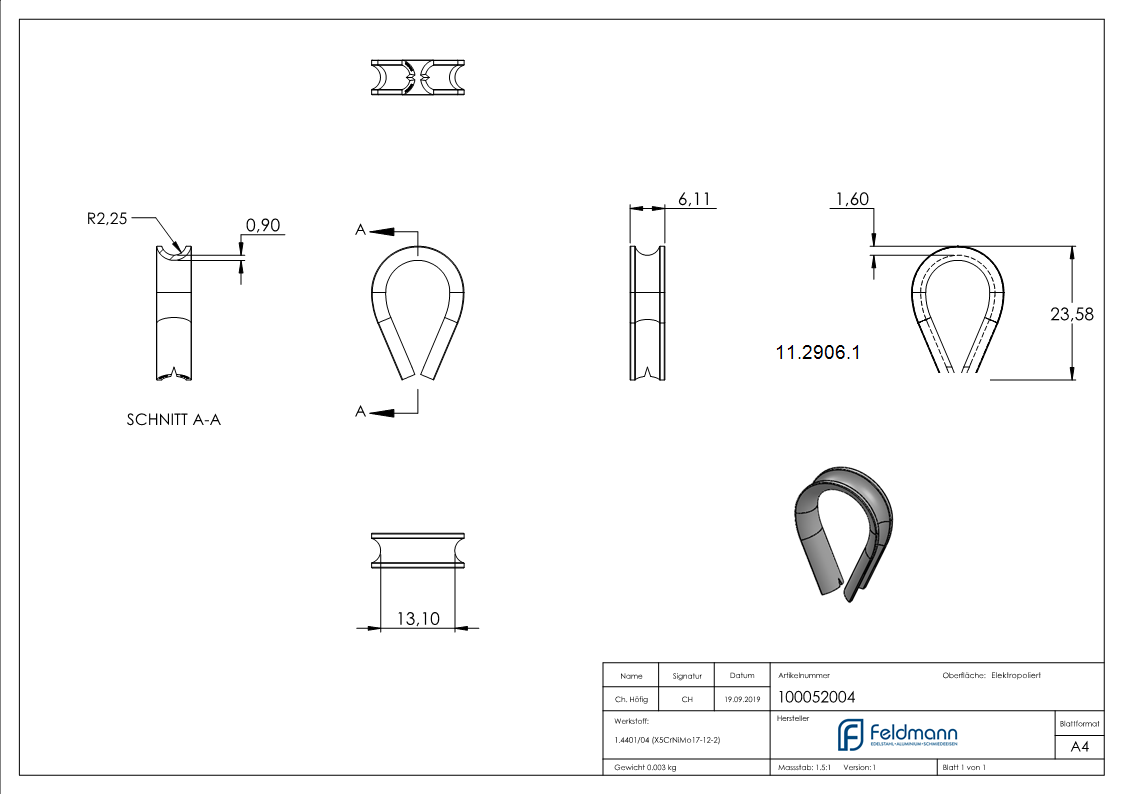 Kausche | für Seil Ø: 4 mm | V4A