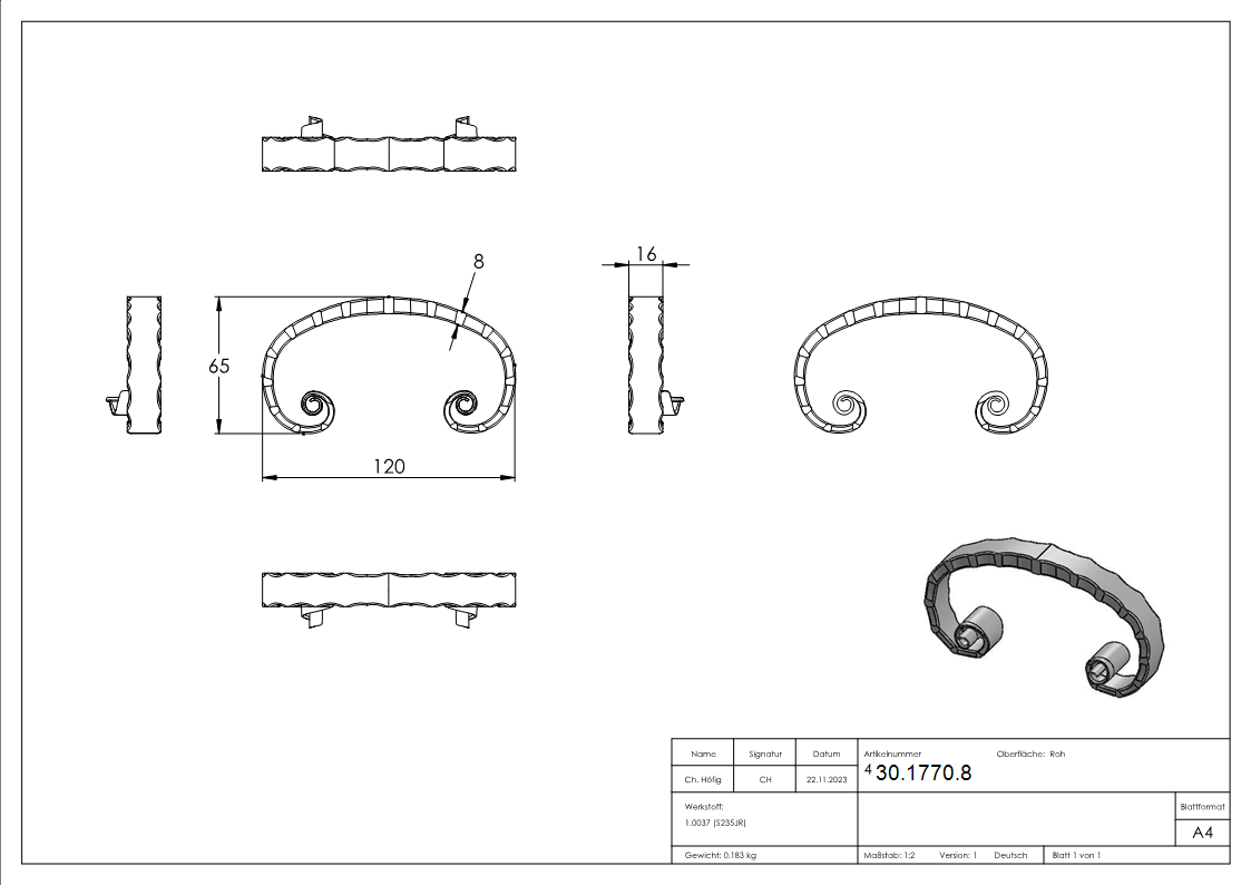 Meisterbarock | Maße: 120x65 mm | Material: 16x8 mm | Stahl S235JR, roh