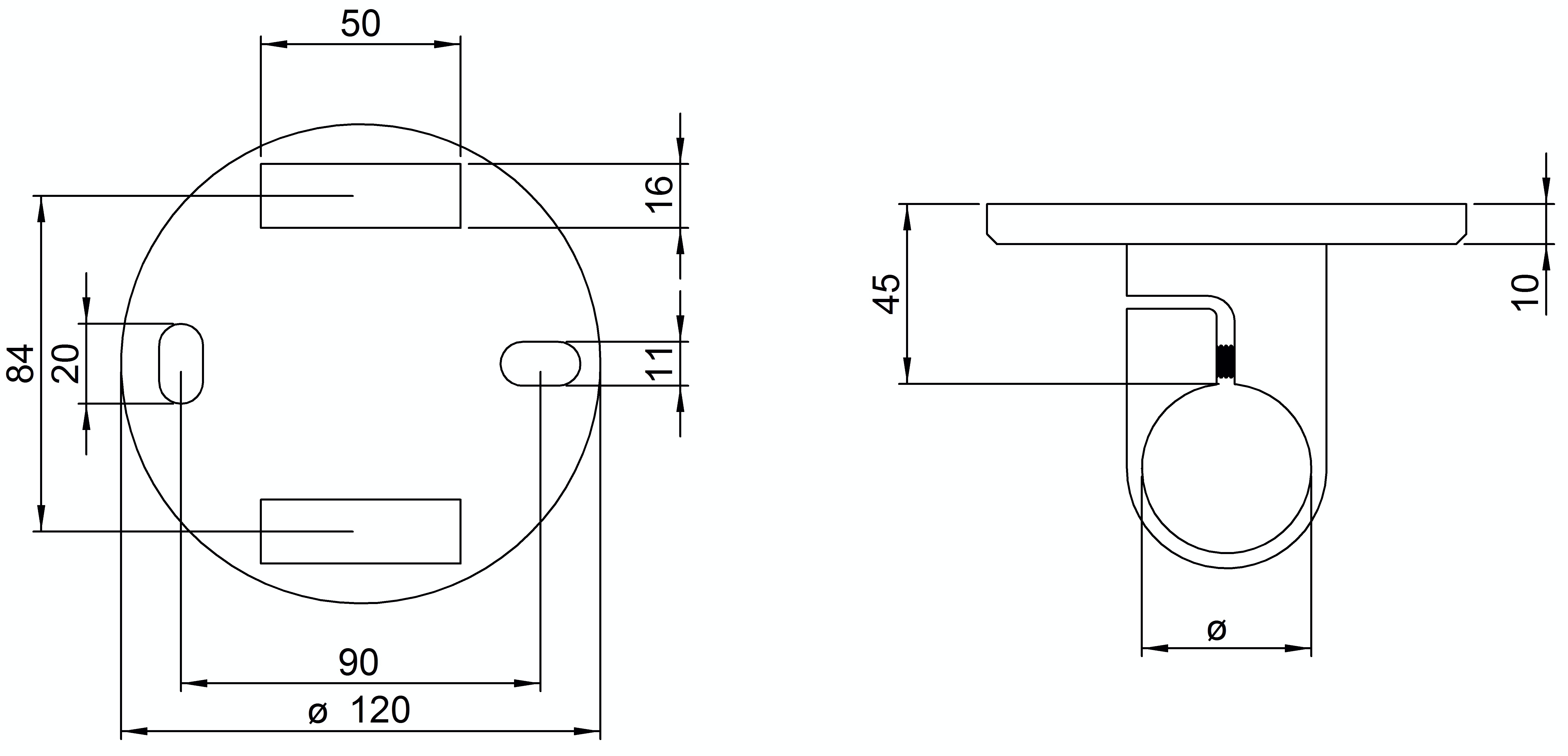 Wandbefestigung | Maße: 120x10 mm | zum Spannen | für Rundrohr: Ø 42,4 mm | V2A