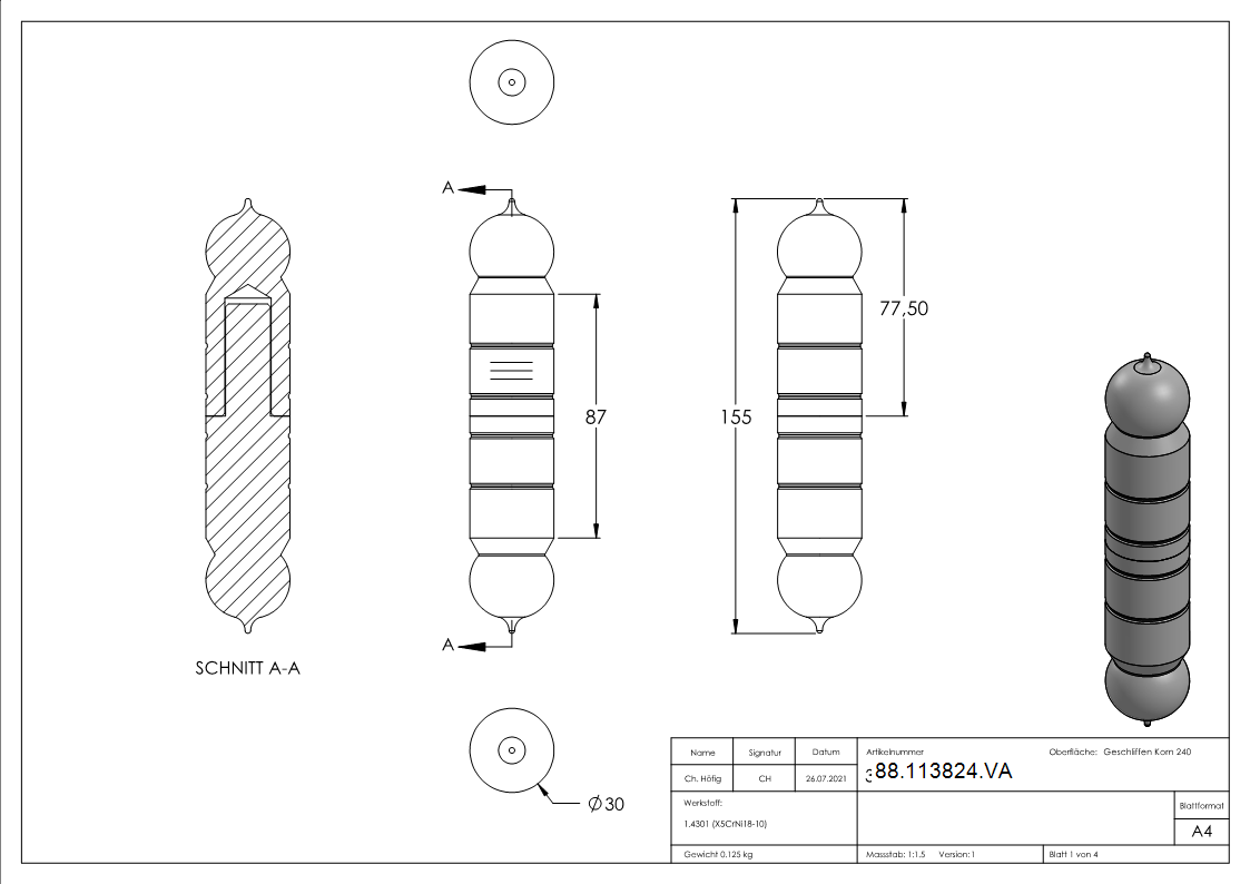 VA - Torband glatt 30mm Dorn 13mm