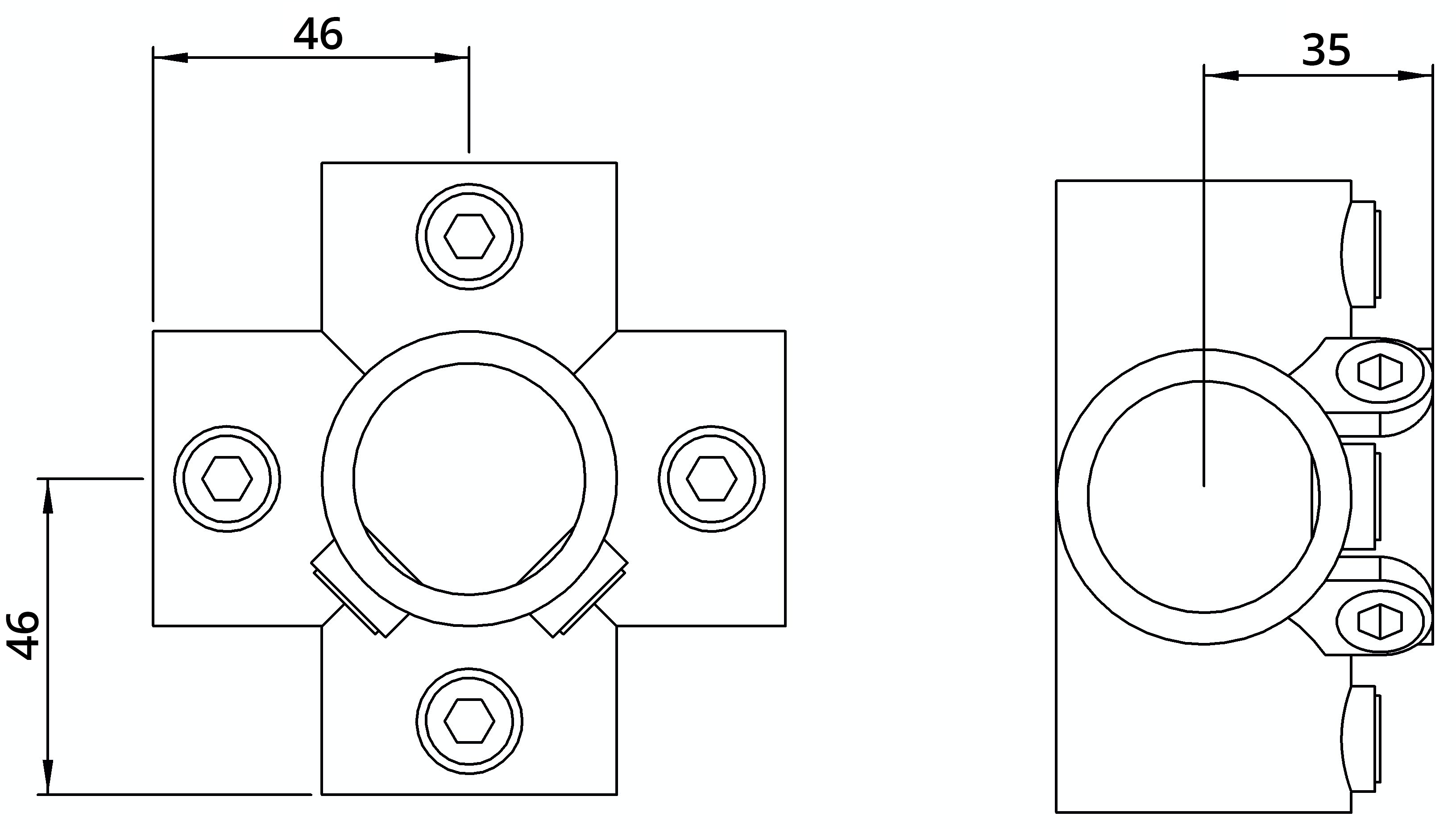 Rohrverbinder | Kreuzstück für Stützrohr | 158B34 | 33,7 mm | 1" | Feuerverzinkt u. Elektrogalvanisiert