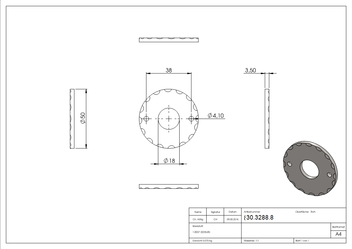 Rosette | Ø 50x5 mm | Stahl S235JR, roh