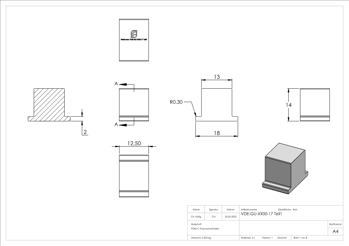 Montage-Set Glas 17,52mm eleganza canopy, für L=1800mm