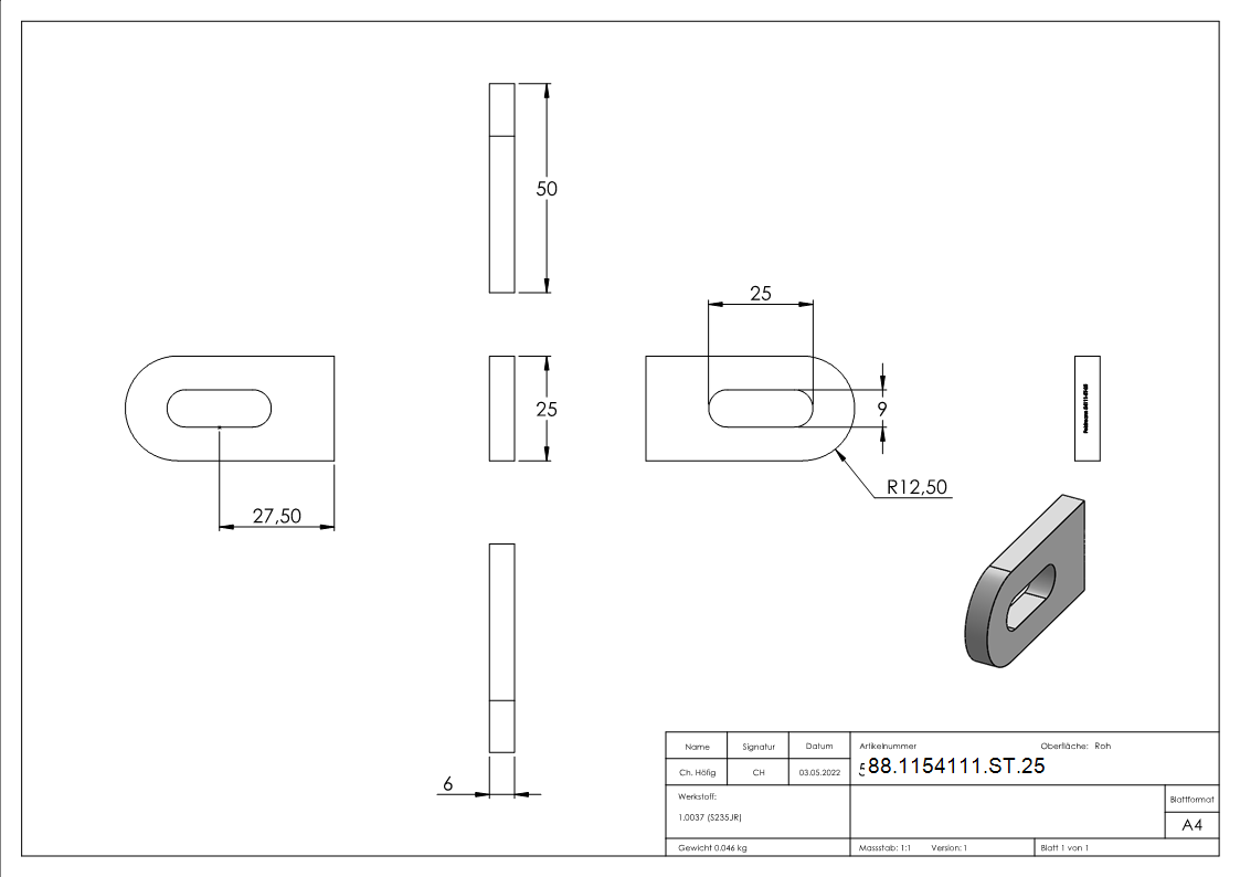 Anschweißlasche 50 x 25 x 6mm