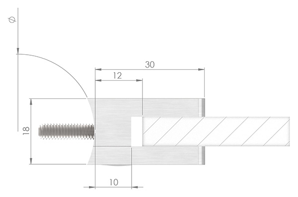 Glasklemme 30x30x18 mmØ 42,4 mm, für 6,76 mm VSG Glas